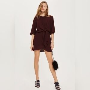 Topshop Knot Front Mini Dress in Oxblood